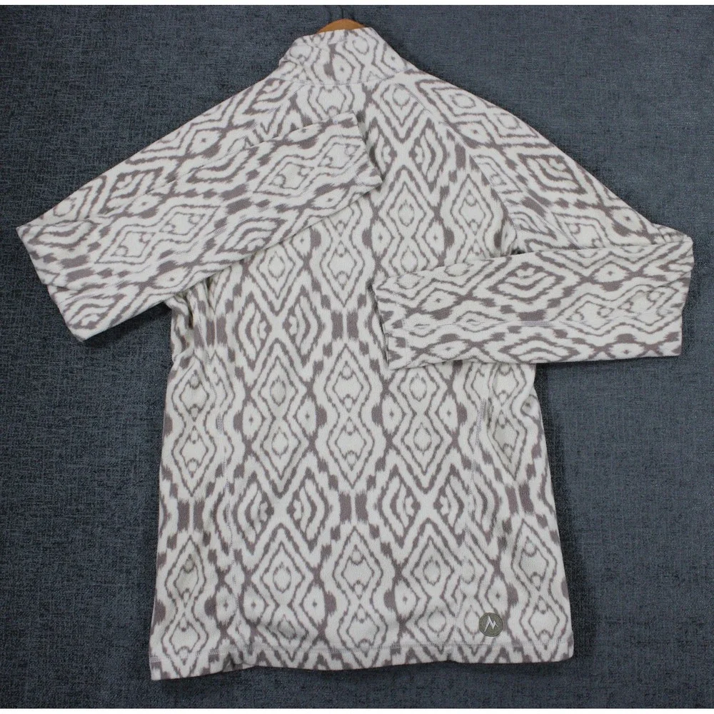 Marmot Womens Fleece Pullover Quarter Zip Geometric Ikat Grey Cream Size Medium